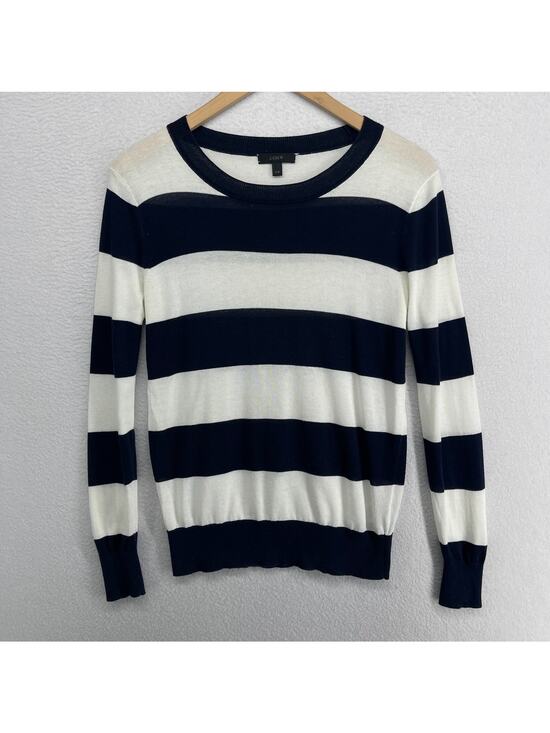 J. Crew Sweaters - J.CREW Sweater Womens 2XS Summerweight Striped Jumper Pullover Blue Ivory